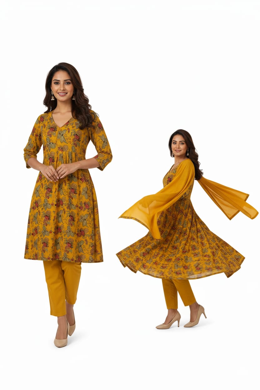 Women Anarkali Suit with embrodiery golden design
