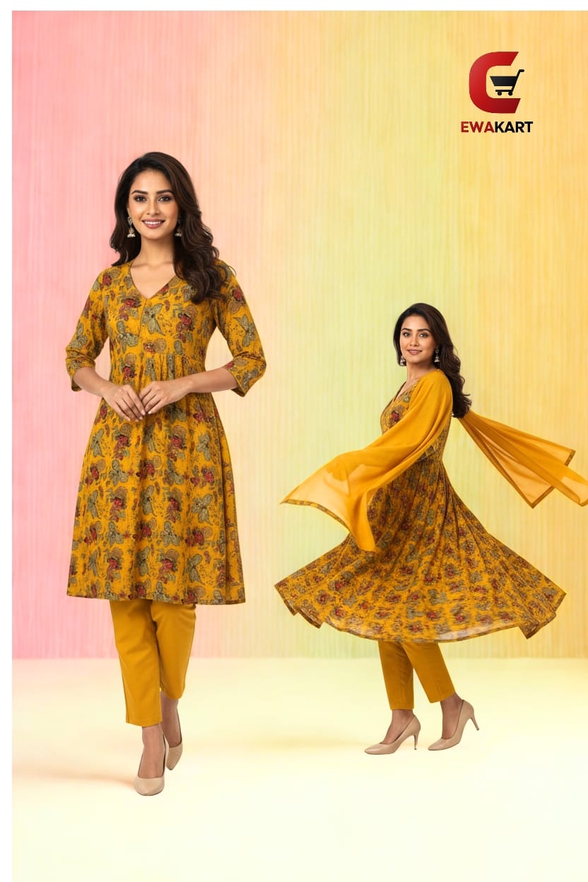 Women Anarkali Suit with embrodiery golden design